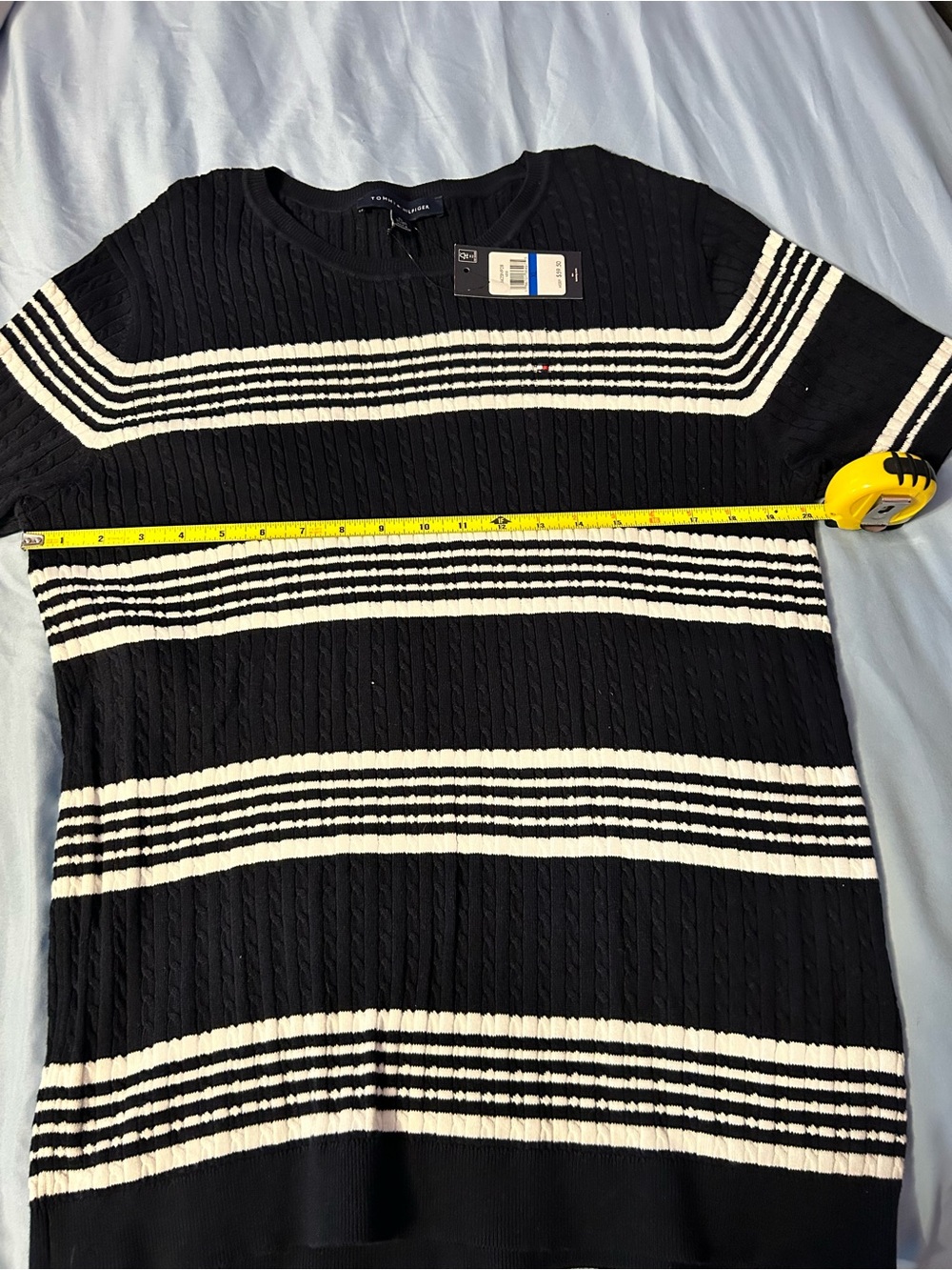 Tommy Hilfiger Dark Blue & White Striped Cable Knit Womens Sweater - size XL NWT